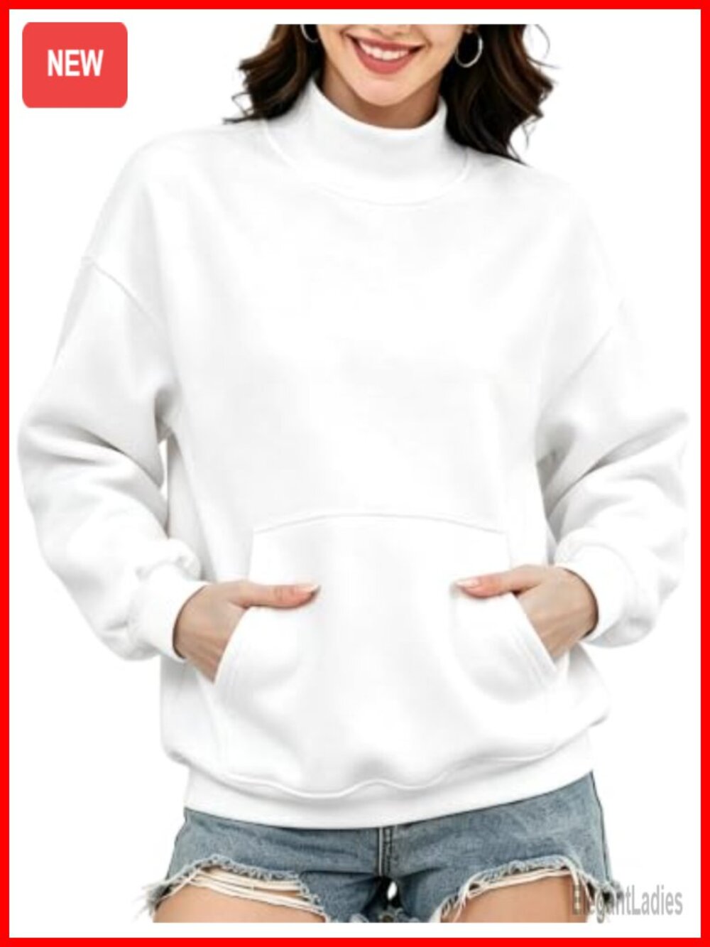 Women's Oversized Mock Neck Sweatshirt with Kangaroo Pocket